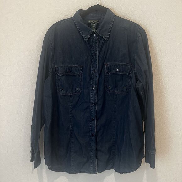 Lauren Ralph Lauren Women's Shirt Size 2X Blue Demin Rivets Button-Up Equestrian - Picture 1 of 6
